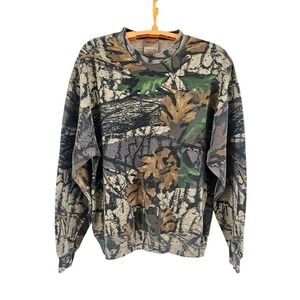 Vtg Jerzees Outdoors Large TreBark Camo Sweatshirt USA Made Crewneck